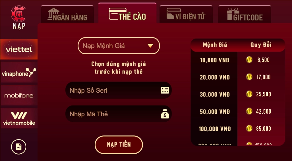 Nạp tiền Manclub thông qua thanh toán nhanh